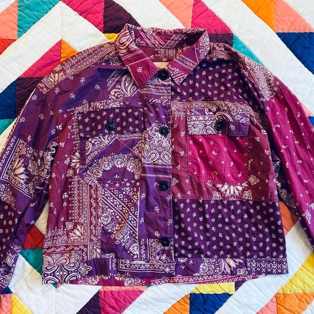 Southwestern bandana print button-up light shirt jacket in Purple - Picture 2 of 8